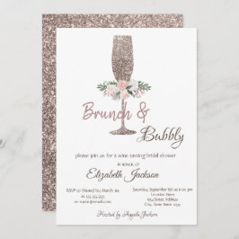 Brunch & Bubbly Rose Gold Glitzer Brautparty Einladung