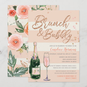 Brunch & Bubbly Rose Gold Glitzer Brautparty Einladung