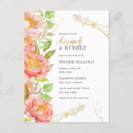 Brunch & Bubbly Rose & Gold Glitzer Brautparty Einladungspostkarte