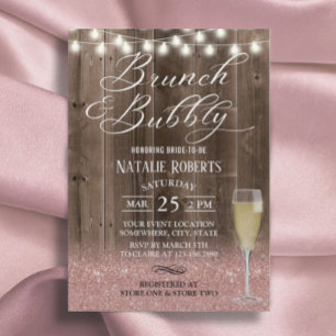 Brunch Bubbly Rustic Rose Gold Barren Brautparty Einladung