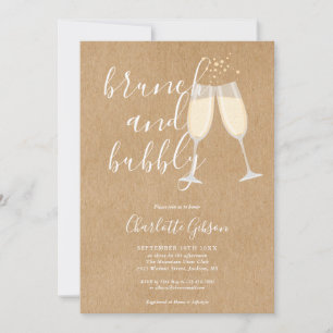 Brunch Bubbly Script Brautparty Rustic Kraft Einladung