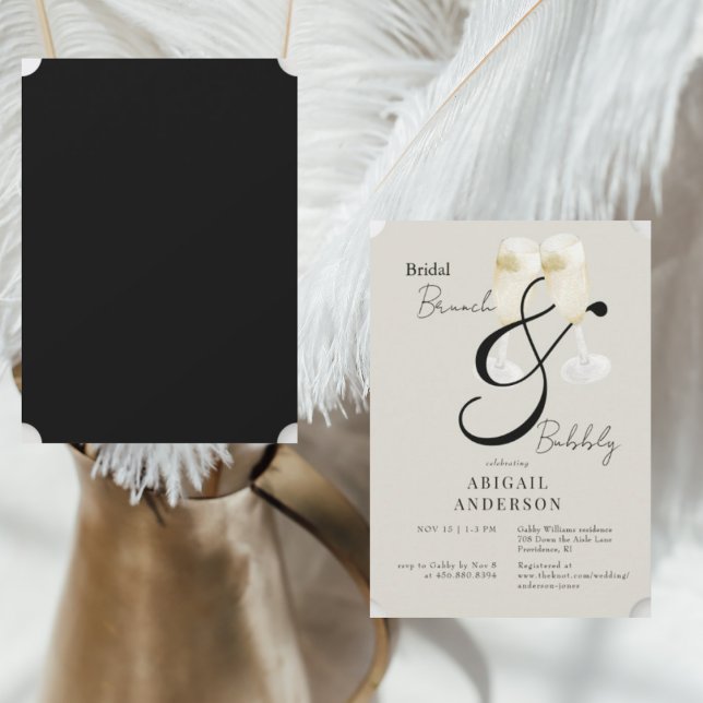 Brunch & Bubbly Showdusche in Beige & Black Bridal Einladung (Von Creator hochgeladen)