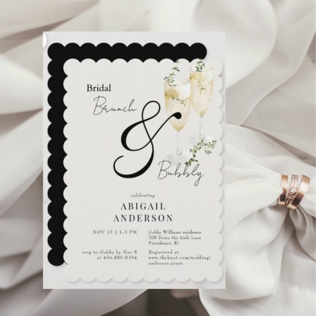 Brunch & Bubbly Showdusche in Beige & Black Bridal Einladung (Von Creator hochgeladen)