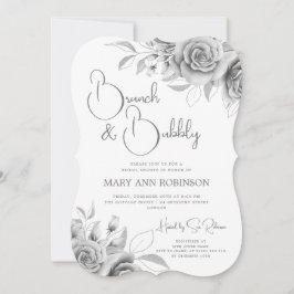 BRUNCH & BUBBLY Silver Floral Brautparty Einladung