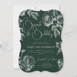 BRUNCH BUBBLY Silver Floral Brautparty Emerald Einladung