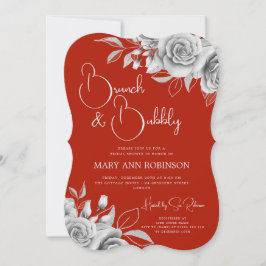 BRUNCH & BUBBLY Silver Floral Brautparty Red Einladung