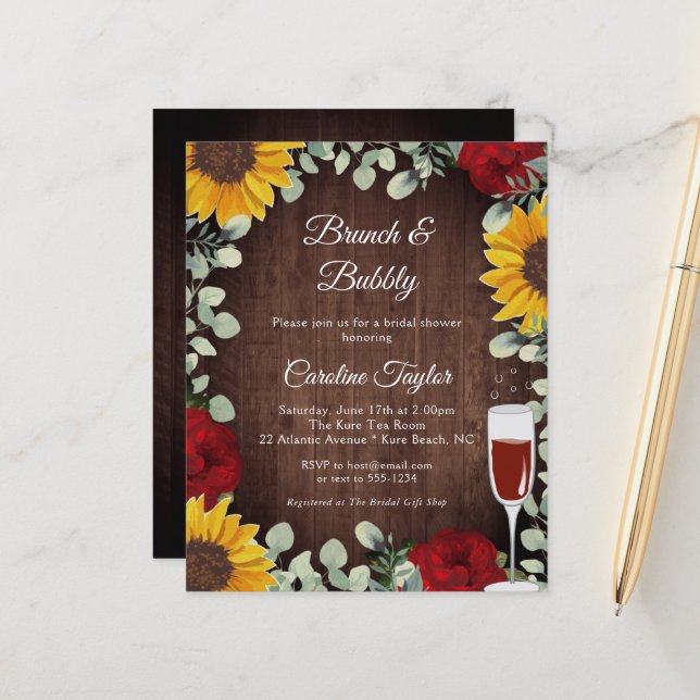 Brunch Bubbly Sonnenblumen Rose Brautparty (Vorderseite/Rückseite Beispiel)