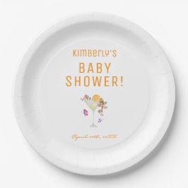 Brunch Bubbly Spring Floral Champagne Baby Dusche Pappteller