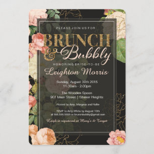 Brunch & Bubbly Vintage Glitter Blumen Dusche Einladung