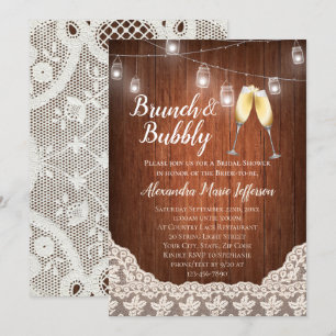 Brunch Bubbly Vintage Lichterkette Brautparty Einladung