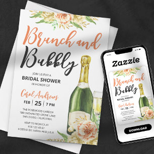 Brunch & Bubbly Wasserfarben-Blumen-Brautjunggesel Einladung