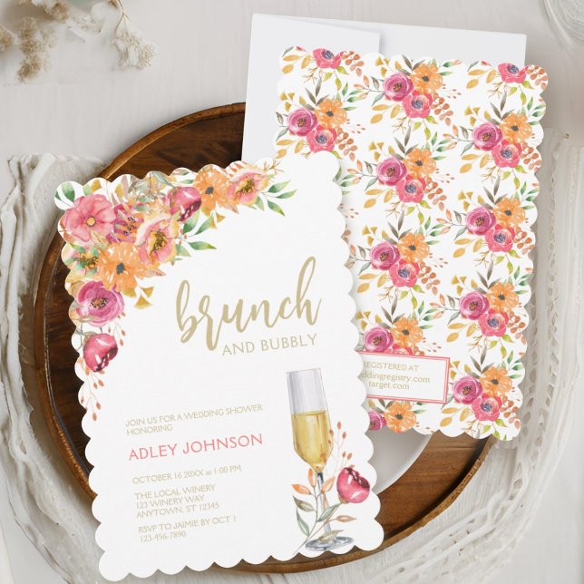Brunch Bubbly Watercolor Floral Fall Brautparty Einladung (Von Creator hochgeladen)