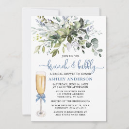 Brunch Bubbly Watercolor Greenery Dusty Blue Einladung