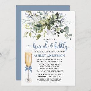 Brunch Bubbly Watercolor Greenery Dusty Blue Einladung