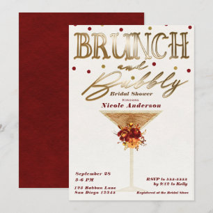 Brunch & Bubbly Wein Rot Gold Herbst Brautparty Einladung
