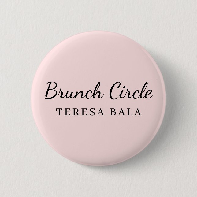 Brunch Club | Rosa handgeschriebene Skript-Name-De Button (Vorderseite)