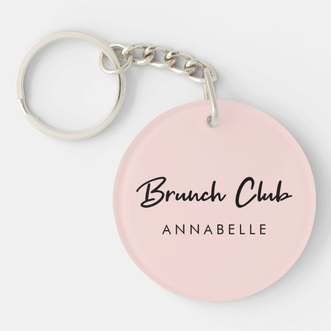 Brunch Club | Rosa Name Modernes handgeschriebenes Schlüsselanhänger (Vorderseite)