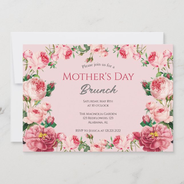 Brunch der personalisierten Mutter | Blumenthema Einladung (Vorderseite)