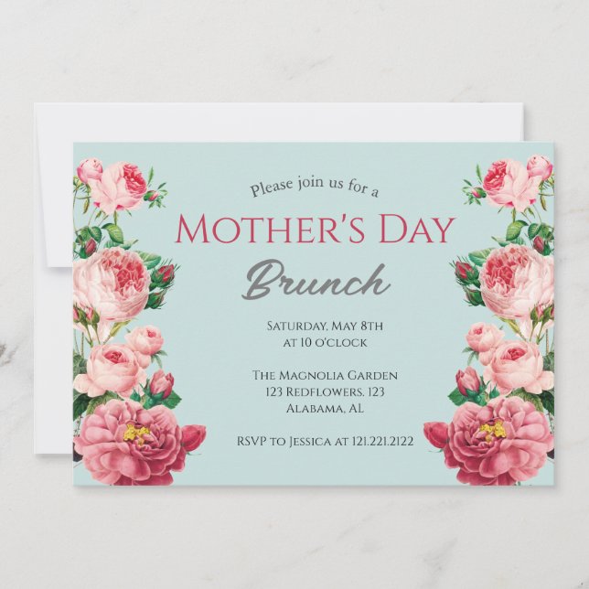 Brunch der personalisierten Mutter | Blumenthema Einladung (Vorderseite)