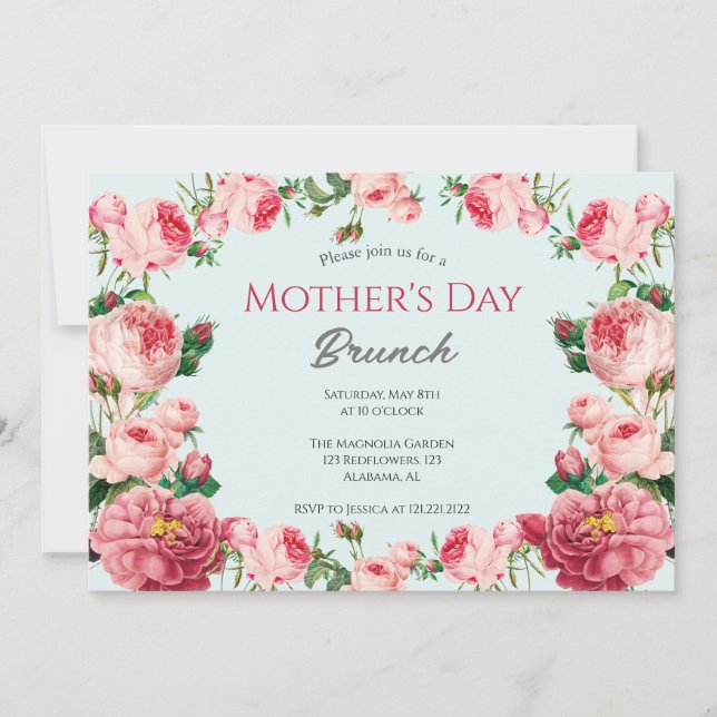 Brunch der personalisierten Mutter | Blumenthema Einladung (Vorderseite)