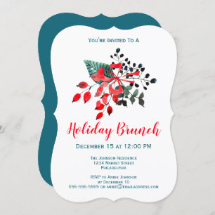 Brunch Event Winter Florals & Berries Rot und Aqua Einladung