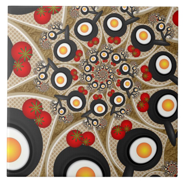 Brunch Fraktal Art Funny Food, Tomaten, Eier Fliese (Vorderseite)
