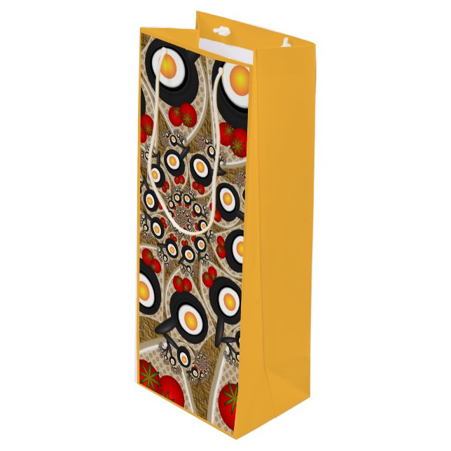 Brunch Fraktal Art Funny Food, Tomaten, Eier Geschenktüte Für Weinflaschen (Vorderseite Schrägansicht)