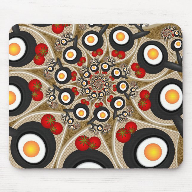Brunch Fraktal Art Funny Food, Tomaten, Eier Mousepad (Vorne)