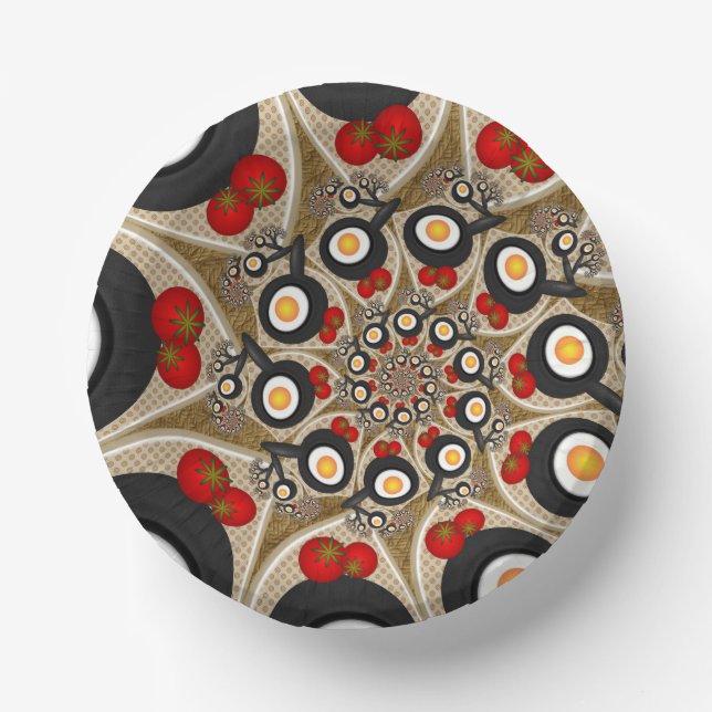 Brunch Fraktal Art Funny Food, Tomaten, Eier Pappteller (Vorderseite)