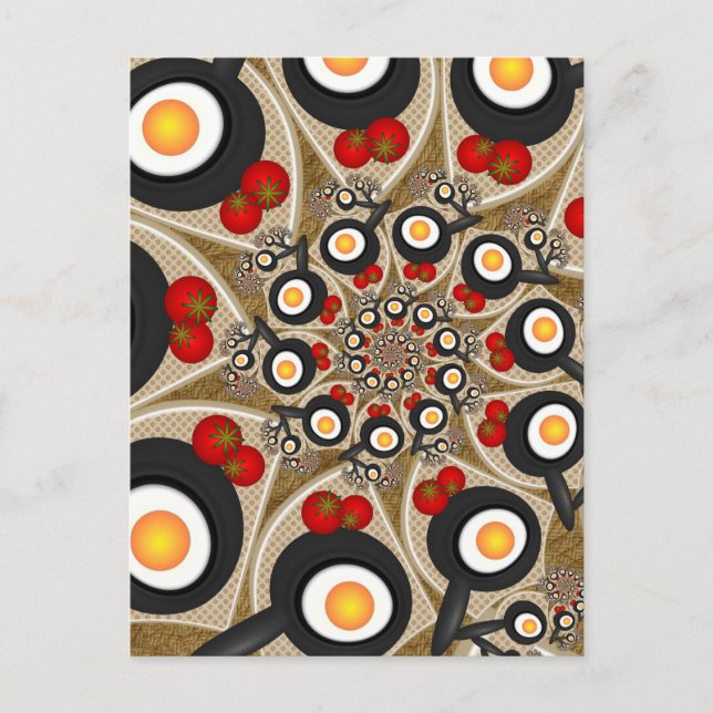 Brunch Fraktal Art Funny Food, Tomaten, Eier Postkarte (Vorderseite)