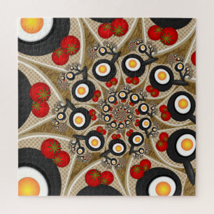Brunch Fraktal Art Funny Food, Tomaten, Eier Puzzle