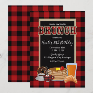 Brunch Frühstück Rustic Red Black Buffalo Kariert Einladung