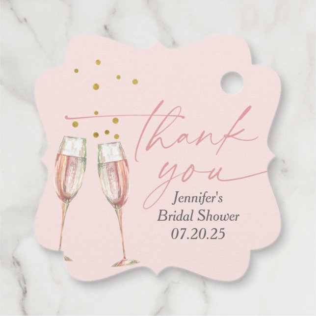 Brunch mit blass rosa Champagner Brautbrunch Geschenkanhänger (Rückseite)