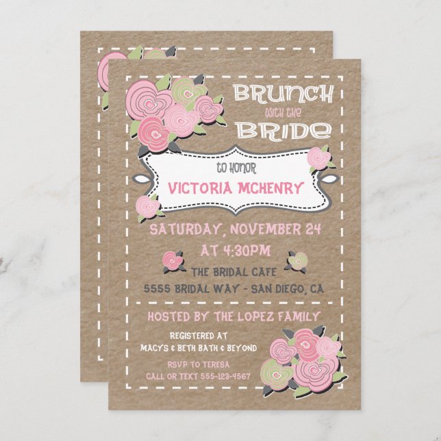 Brunch mit Bride Bridal Dusche Einladungen (Vorne/Hinten)