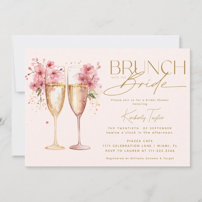 Brunch mit Bride Pink Champagner Brautparty Einladung (Vorderseite)