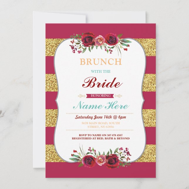 Brunch mit dem Blumenladen von Bride Red Glitzer Einladung (Vorderseite)