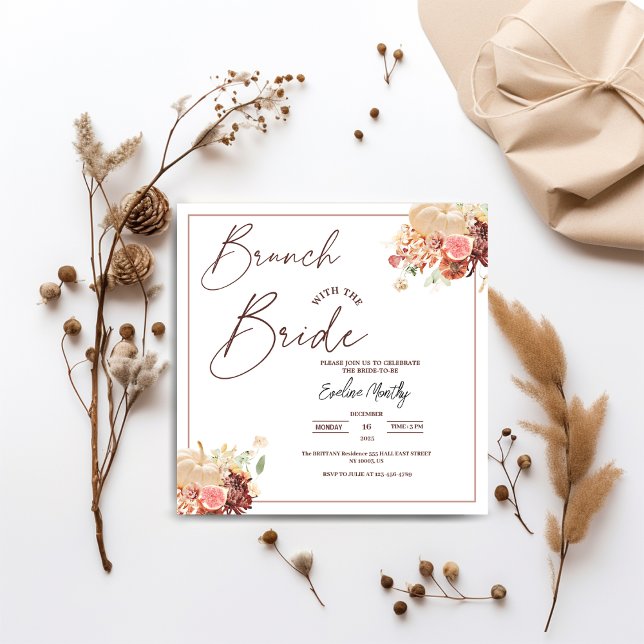 Brunch mit dem Brautparty "Bride Fall Floral" Einladung (Brunch with The Bride Fall pumpkin autumn Floral Bridal Shower summer thanksgiving theme winter )