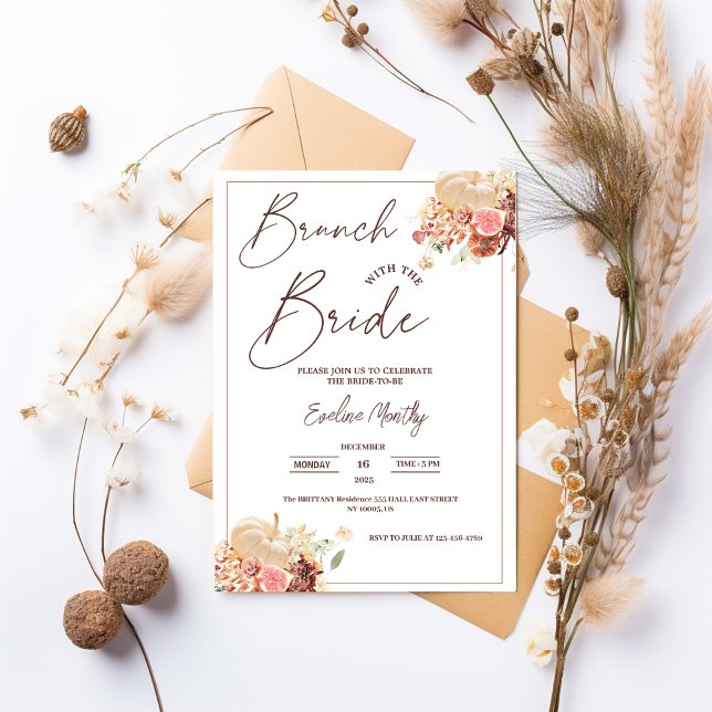 Brunch mit dem Bride Fall Pumpkin Brautparty Einladung (brunch with the bride fall winter spring summer whimsical wildflowers elegant chic floral)