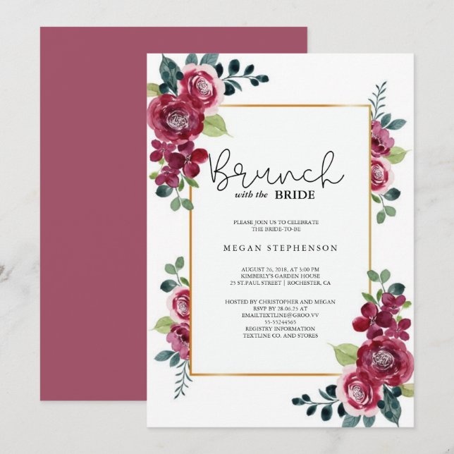 Brunch mit dem Bride Gold Greenery Brautparty Einladung (Vorne/Hinten)