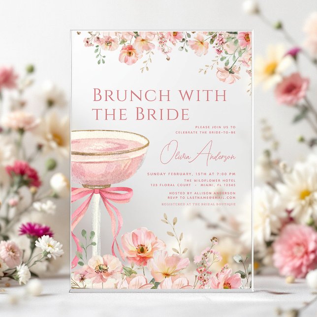Brunch mit dem Bride Pink Bow Brautparty Acryleinladungen (Von Creator hochgeladen)