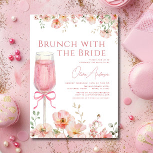 Brunch mit dem Bride Pink Bow Brautparty Einladung