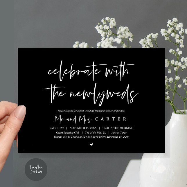 Brunch mit den Neuvermählten, Einladung nach der H (Celebrate with the newlyweds, Wedding Brunch Invitation Card, PDF, in Classy Black)