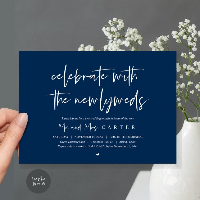 Brunch mit den Neuvermählten, Einladung nach der H (Celebrate with the newlyweds, Wedding Brunch Invitation Card, PDF, in Navy Blue)