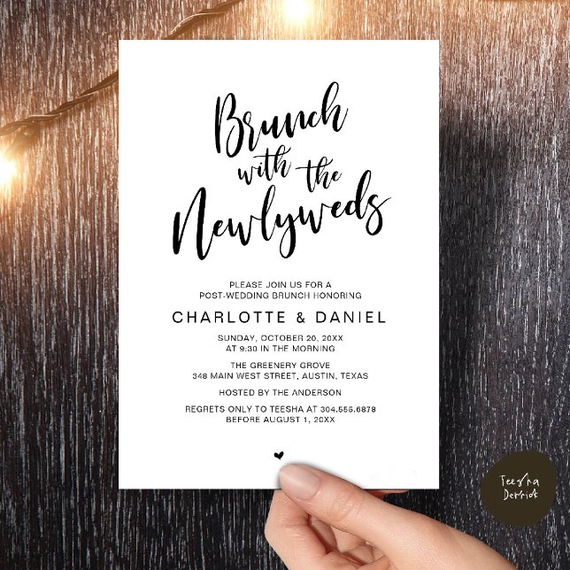 Brunch mit den Neuvermählten, Hochzeitsfeier Einladung (Brunch with the newlyweds, Post Wedding Elopement Invitation Card PDF Black White)