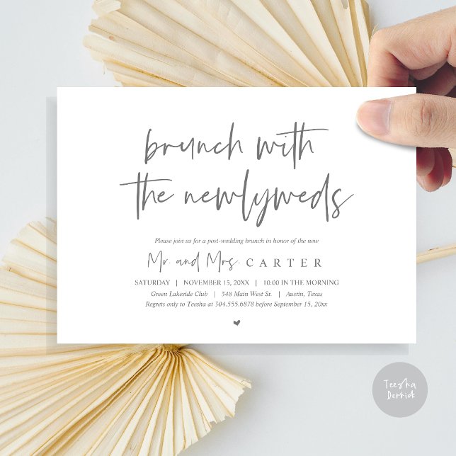 Brunch mit den Neuvermählten, Post Hochzeit, Dunke Einladung (Brunch with the newlyweds, post wedding elopement invitation card, pdf, in dark grey)