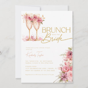 Brunch mit der Braut Gold Rosa Brautparty Einladung