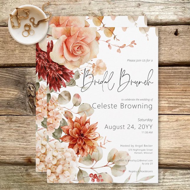 Brunch mit Spicus Fall Rust & Blush Boho Blumenbri Einladung (Spicy Fall Rust & Blush Boho Floral Bridal Brunch Invitation)