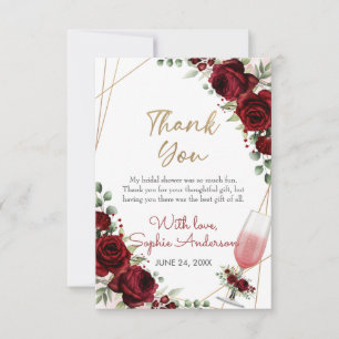 Brunch Mousseux Burgunder Wein Rosafarbene Brautpa Dankeskarte