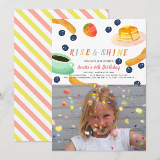 Brunch Pancake PJ Watercolor Kids Foto Geburtstag Einladung