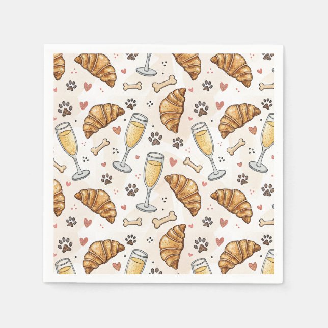 Brunch & Paws Napkins - Croissants und Mimosas Serviette (Vorderseite)